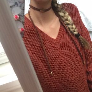 Brown long & tie able choker